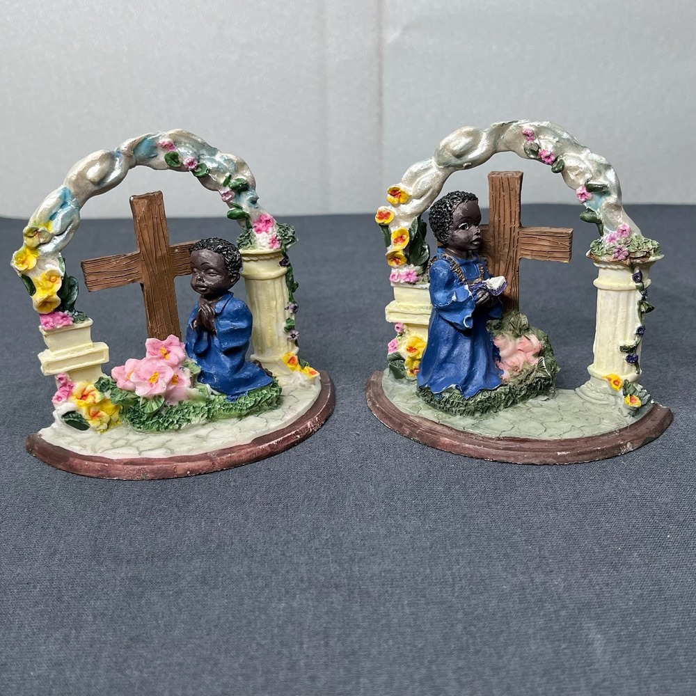 Boy Praying Reading Bible Figurines Resin 3.5in Religious Spiritual Set